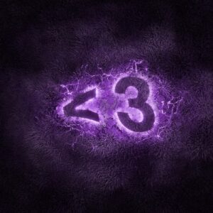 Nightly & The Midnight – 1989 single cover: a glowing purple <3 heart symbol pressed into a dark, furry purple surface, with crackling light around it