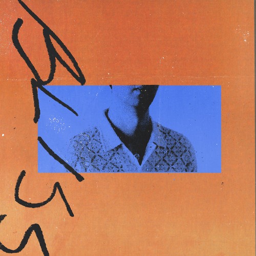 Roosevelt – Bliss single cover: a blue-tinted photo of a man in a patterned shirt, face cropped, set in a rectangle on a textured orange background with the word Bliss scrawled in black down the left side